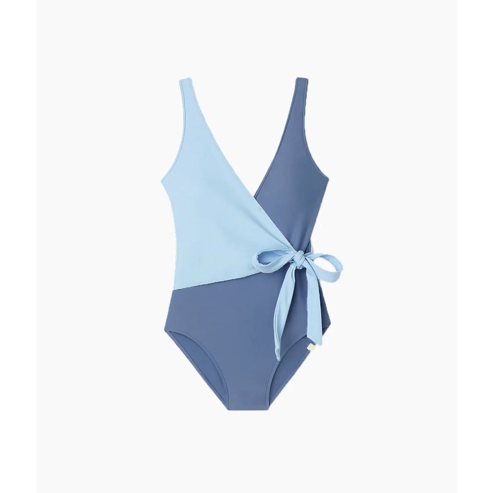 Summersalt Perfect Wrap One-Piece Women 4 Blue Colorblock Tie Waist Swimsuit - Picture 14 of 14